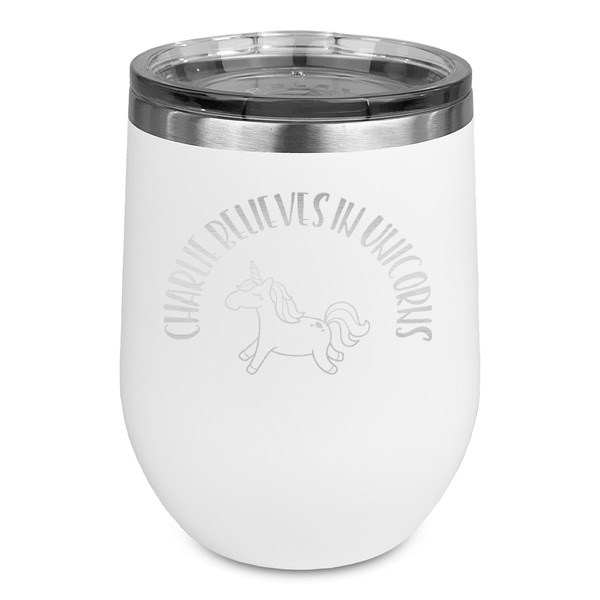 Custom Unicorns Stemless Stainless Steel Wine Tumbler - White - Double Sided (Personalized)
