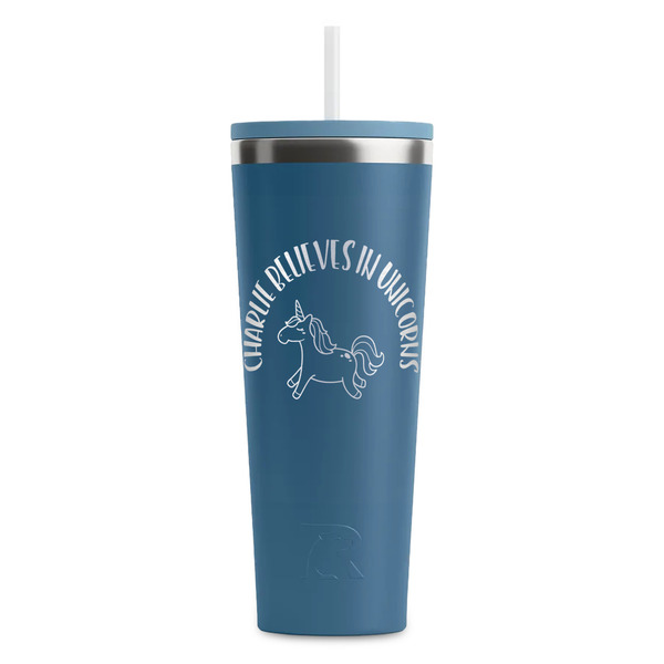 Custom Unicorns RTIC Everyday Tumbler with Straw - 28oz - Steel Blue - Double-Sided (Personalized)