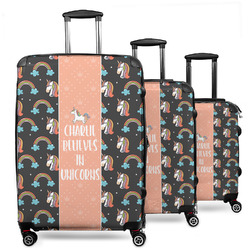 Unicorns 3 Piece Luggage Set - 20" Carry On, 24" Medium Checked, 28" Large Checked (Personalized)