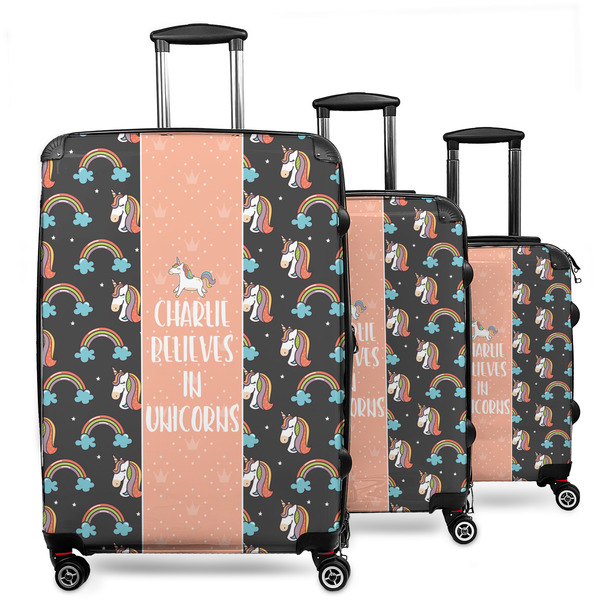 Custom Unicorns 3 Piece Luggage Set - 20" Carry On, 24" Medium Checked, 28" Large Checked (Personalized)