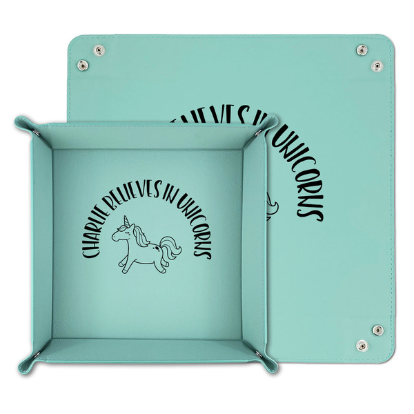 Unicorns Teal Faux Leather Valet Trays - PARENT MAIN
