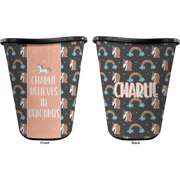 Unicorns Trash Can Black - Front and Back - Apvl