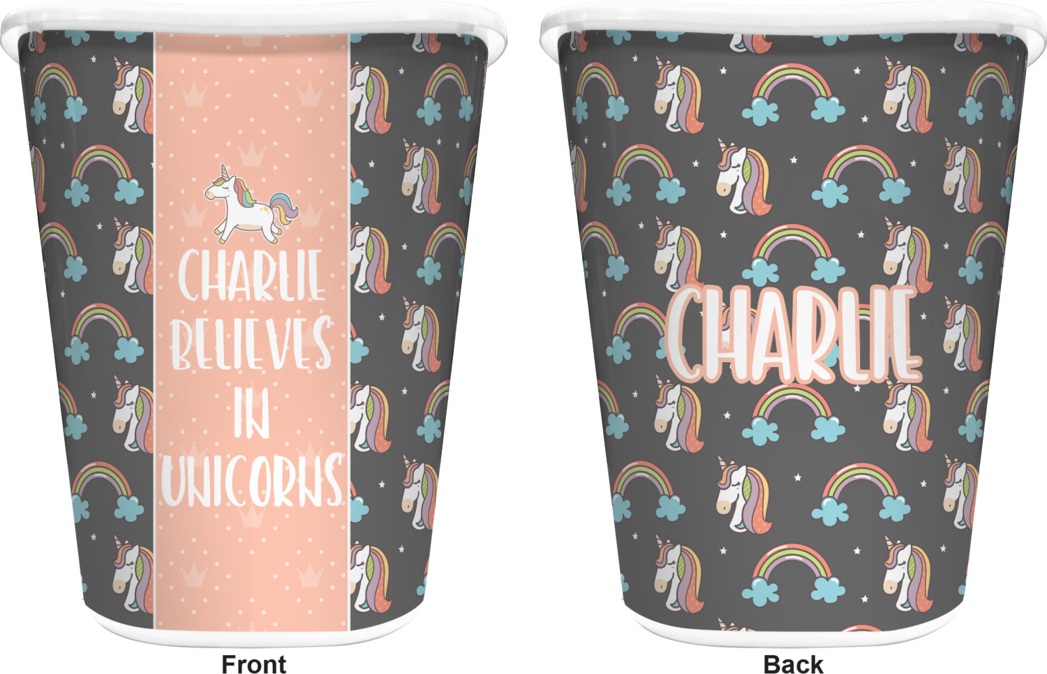 Unicorns Waste Basket Double Sided (White) (Personalized) YouCustomizeIt