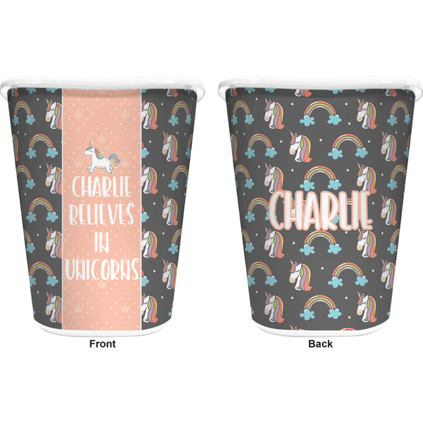Unicorns Trash Can White - Front and Back - Apvl