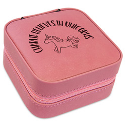 Unicorns Travel Jewelry Boxes - Pink Leather (Personalized)