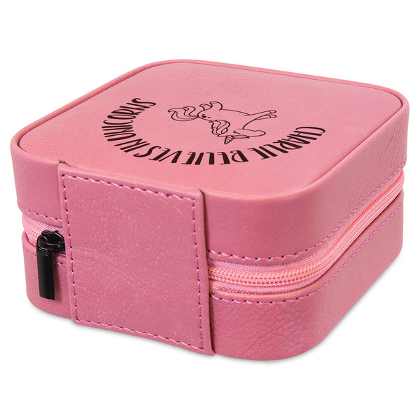 Unicorns Travel Jewelry Boxes - Leather - Pink - View from Rear