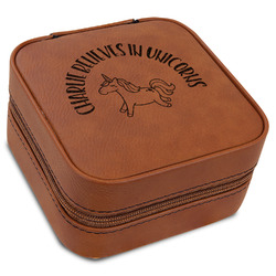 Unicorns Travel Jewelry Box - Rawhide Leather (Personalized)