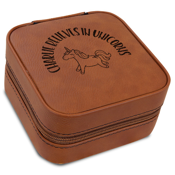 Custom Unicorns Travel Jewelry Box - Rawhide Leather (Personalized)