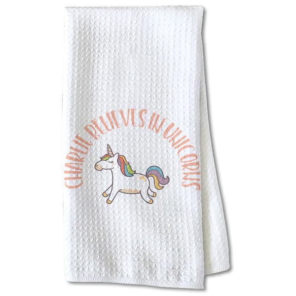 Custom Unicorns Kitchen Towel - Waffle Weave - Partial Print (Personalized)