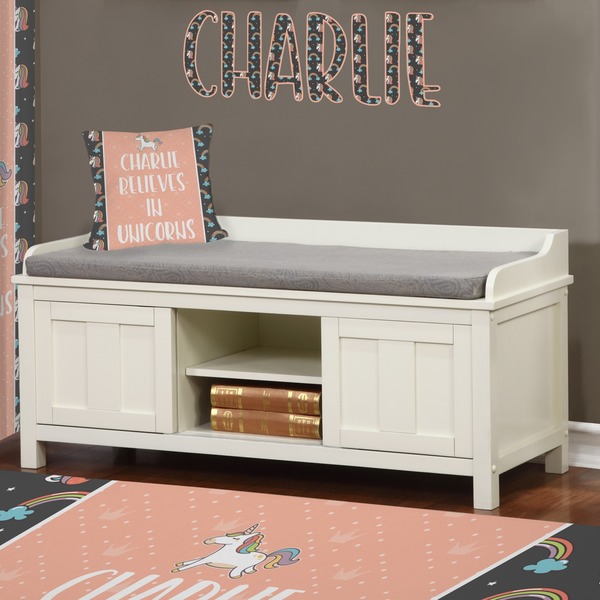 Unicorns Wall Name Decal Above Storage bench