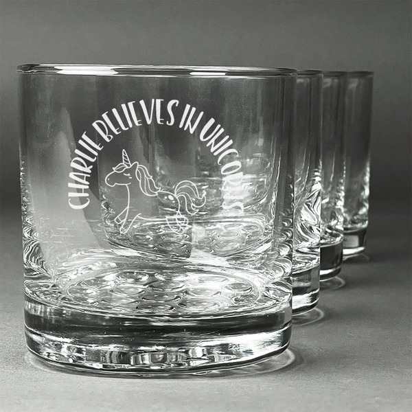 Custom Unicorns Whiskey Glasses (Set of 4) (Personalized)
