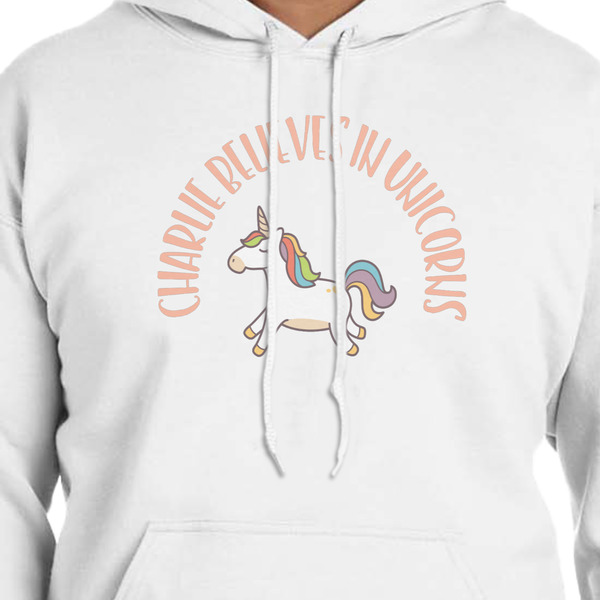 Unicorns White Hoodie on Model - CloseUp