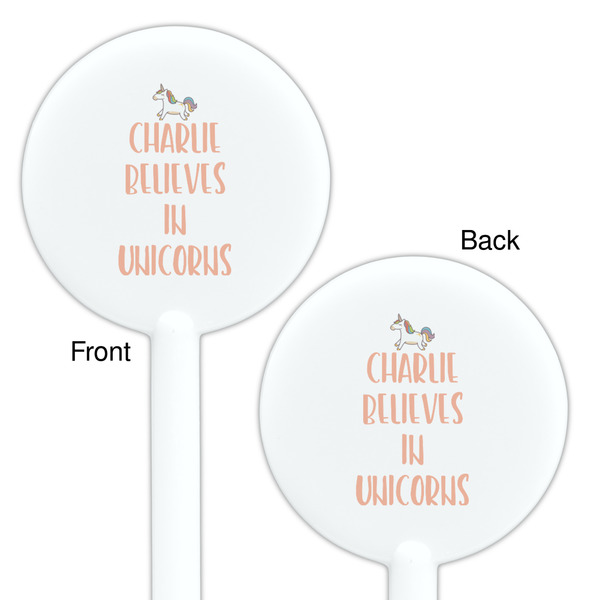 Unicorns White Plastic 5.5" Stir Stick - Double Sided - Round - Front & Back
