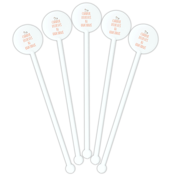 Unicorns White Plastic 5.5" Stir Stick - Fan View
