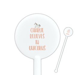 Unicorns 5.5" Round Plastic Stir Sticks - White - Single Sided (Personalized)