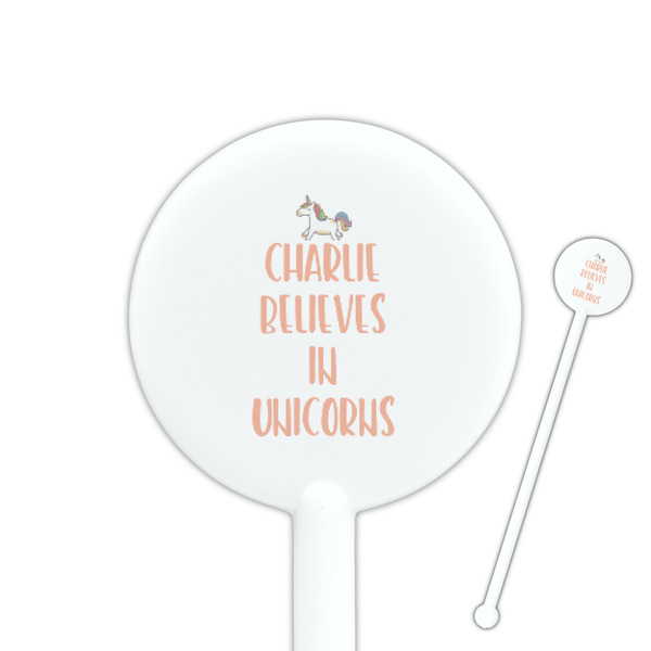 Custom Unicorns 5.5" Round Plastic Stir Sticks - White - Single Sided (Personalized)