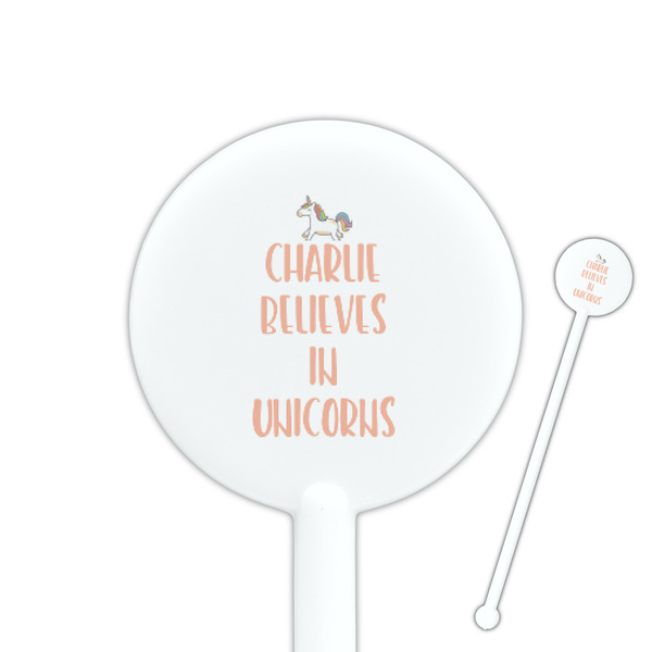 Custom Unicorns 5.5" Round Plastic Stir Sticks - White - Double Sided (Personalized)