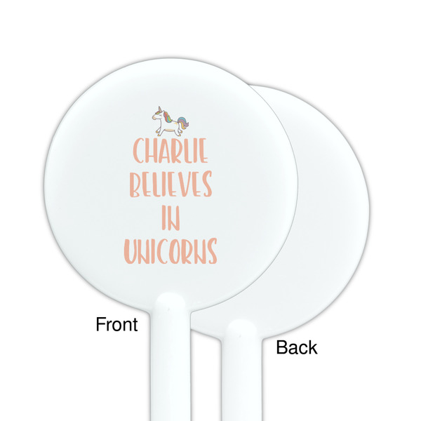 Unicorns White Plastic 5.5" Stir Stick - Single Sided - Round - Front & Back