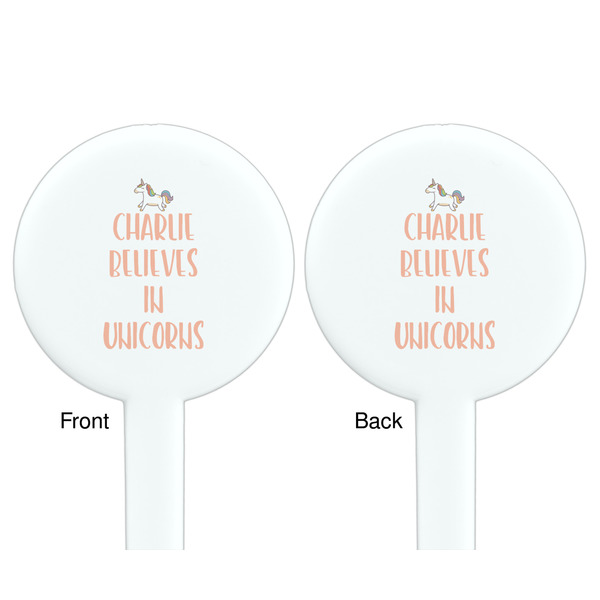 Unicorns White Plastic 7" Stir Stick - Double Sided - Round - Front & Back