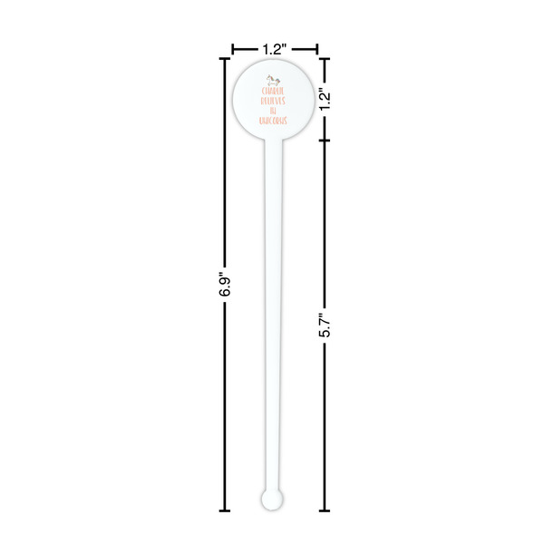 Unicorns White Plastic 7" Stir Stick - Round - Dimensions