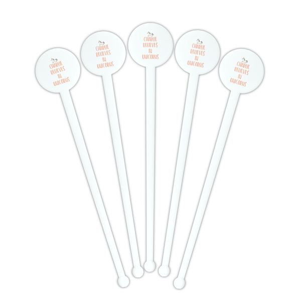 Unicorns White Plastic 7" Stir Stick - Round - Fan View