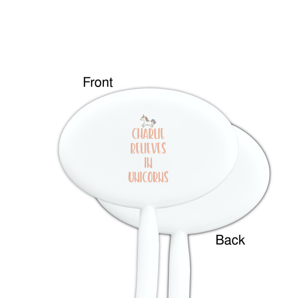 Unicorns White Plastic 7" Stir Stick - Single Sided - Oval - Front & Back