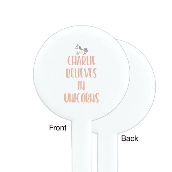 Unicorns White Plastic 7" Stir Stick - Single Sided - Round - Front & Back