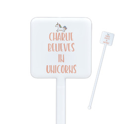 Unicorns Square Plastic Stir Sticks - Single Sided (Personalized)