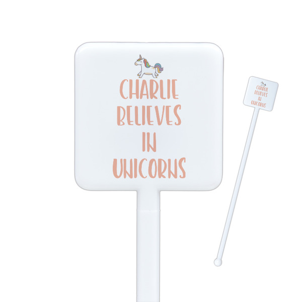 Custom Unicorns Square Plastic Stir Sticks - Single Sided (Personalized)