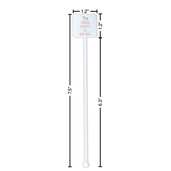 Unicorns White Plastic Stir Stick - Square - Dimensions