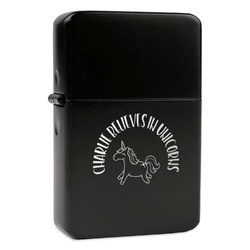 Unicorns Windproof Lighter - Black - Single Sided & Lid Engraved (Personalized)