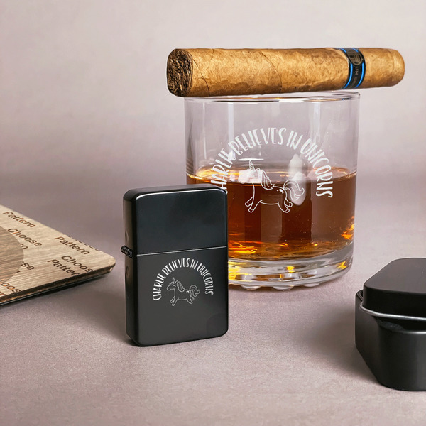 Unicorns Windproof Lighters - Black - In Context