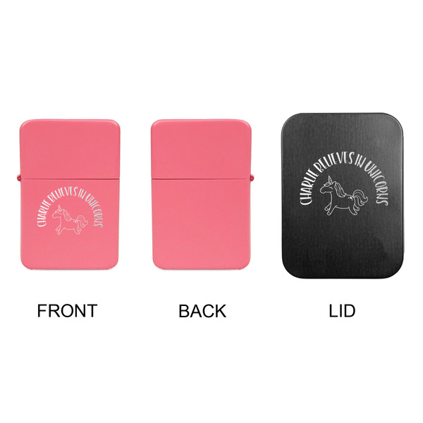 Unicorns Windproof Lighters - Pink, Single Sided, w Lid - APPROVAL