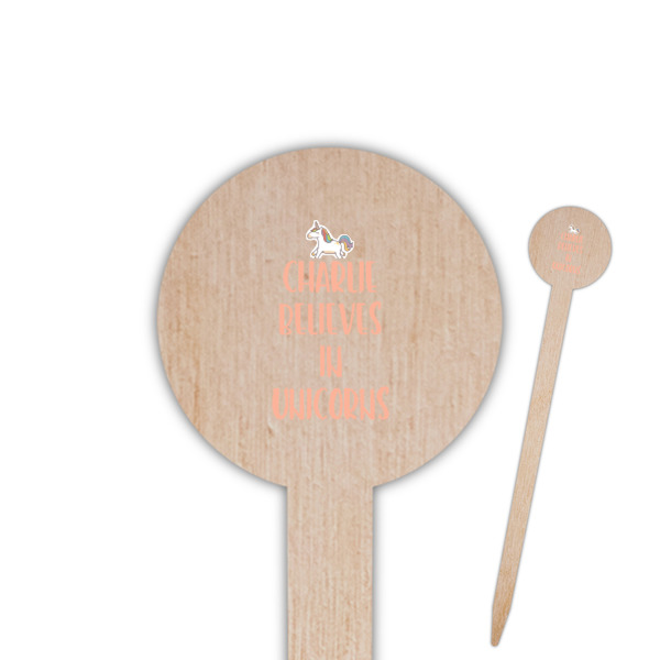 Custom Unicorns 6" Round Wooden Food Picks - Single Sided (Personalized)