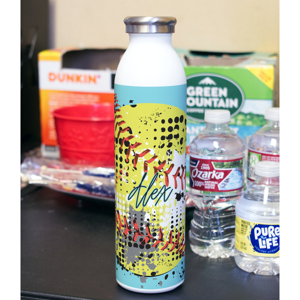 Softball 20oz Water Bottles - Full Print - In Context