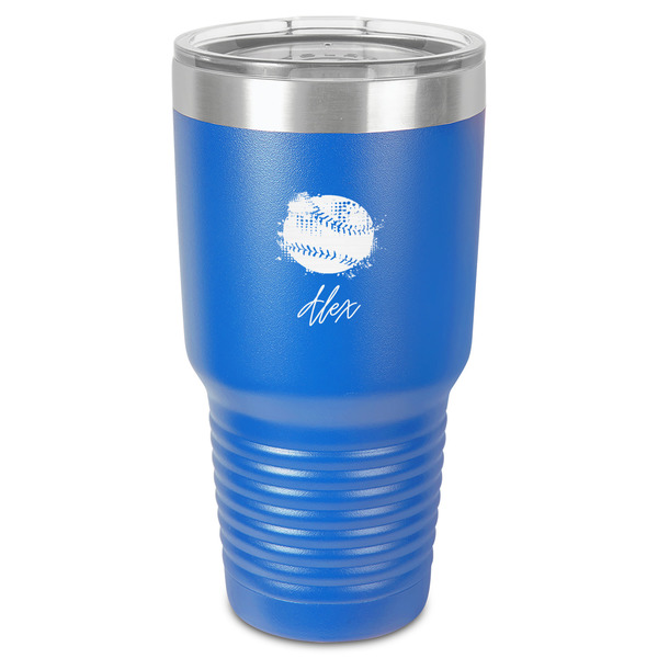 Softball 30 oz Stainless Steel Ringneck Tumbler - Blue - Front