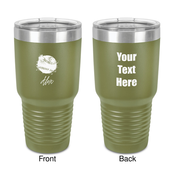 Custom Softball 30 oz Stainless Steel Tumbler - Olive - Double-Sided (Personalized)