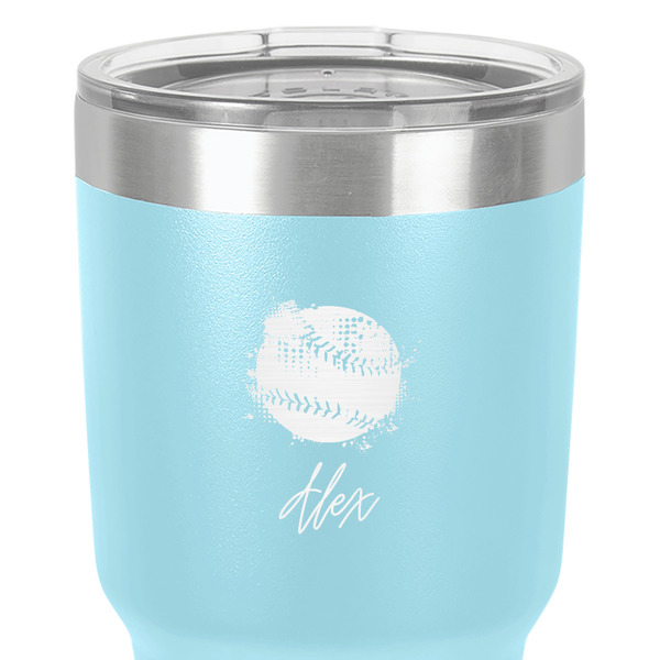 Softball 30 oz Stainless Steel Ringneck Tumbler - Teal - Close Up