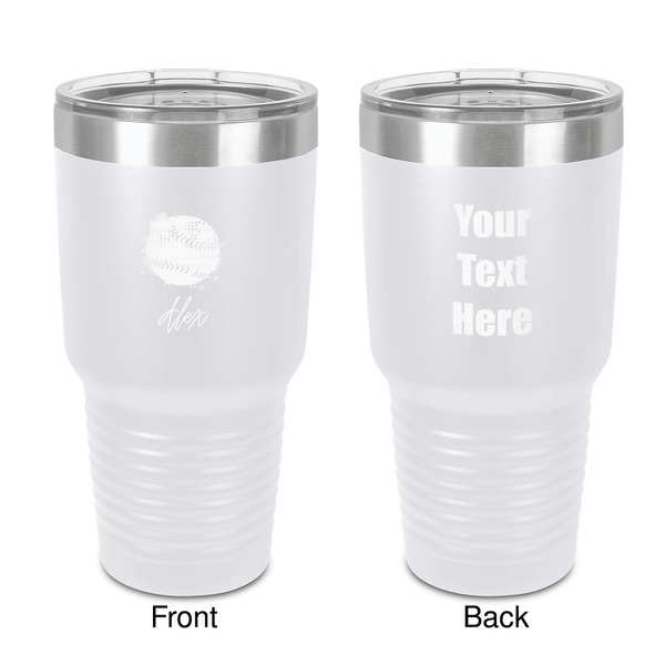 Custom Softball 30 oz Stainless Steel Tumbler - White - Double-Sided (Personalized)