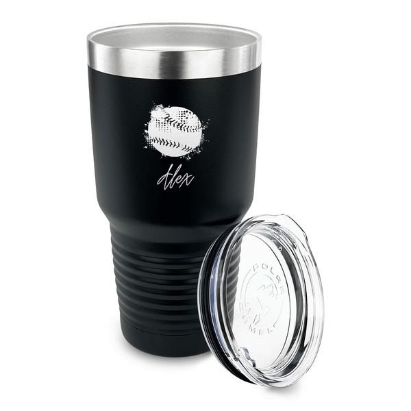 Softball 30 oz Stainless Steel Ringneck Tumblers - Black - LID OFF
