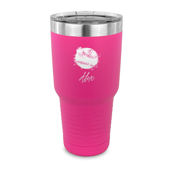 Softball 30 oz Stainless Steel Ringneck Tumblers - Pink - FRONT