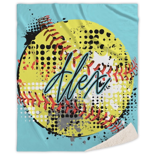 Custom Softball Sherpa Throw Blanket - 50"x60" (Personalized)