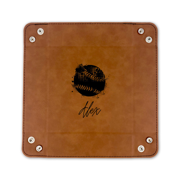 Softball 6" x 6" Leatherette Snap Up Tray - FLAT FRONT