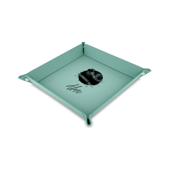 Custom Softball 6" x 6" Teal Faux Leather Valet Tray (Personalized)