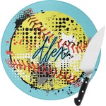 Softball Round Glass Cutting Board - Small (Personalized)