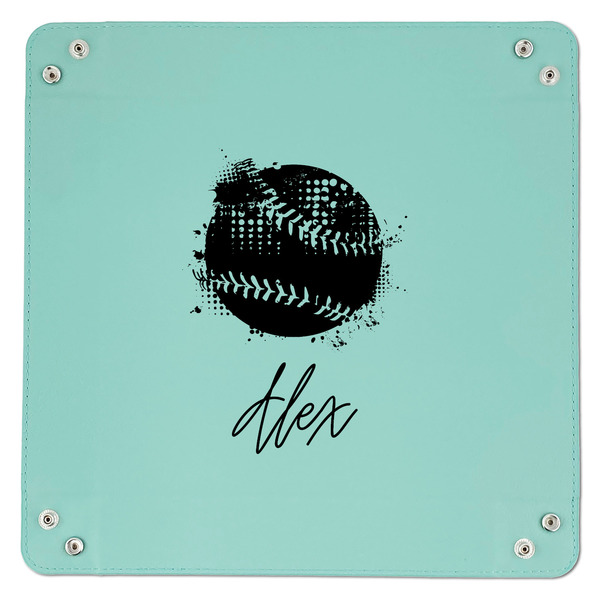 Softball 9" x 9" Teal Leatherette Snap Up Tray - APPROVAL