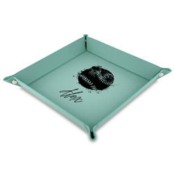 Softball 9" x 9" Teal Faux Leather Valet Tray (Personalized)