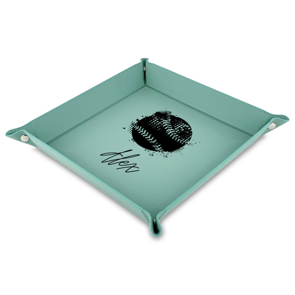 Custom Softball 9" x 9" Teal Faux Leather Valet Tray (Personalized)