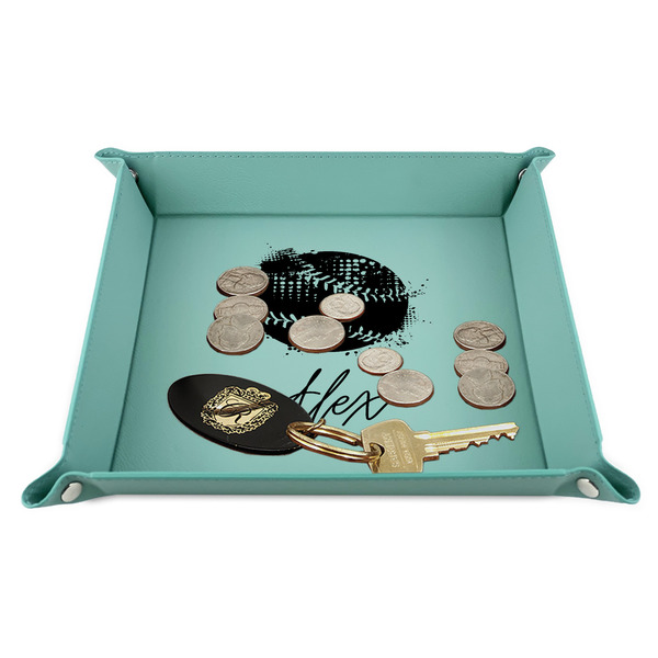 Softball 9" x 9" Teal Leatherette Snap Up Tray - STYLED