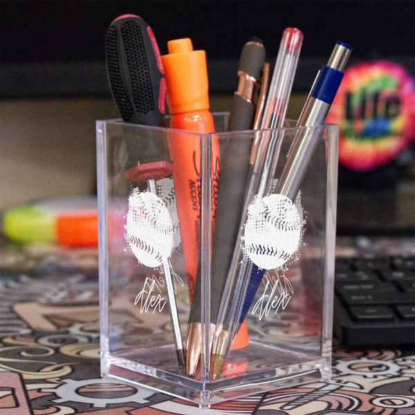 Softball Acrylic Pen Holder - In Context